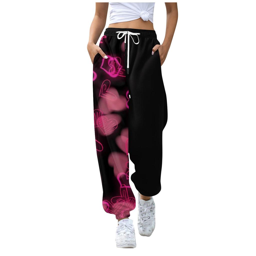 Женские повседневные брюки с принтом на День Святого Валентина и эластичной резинкой на талии