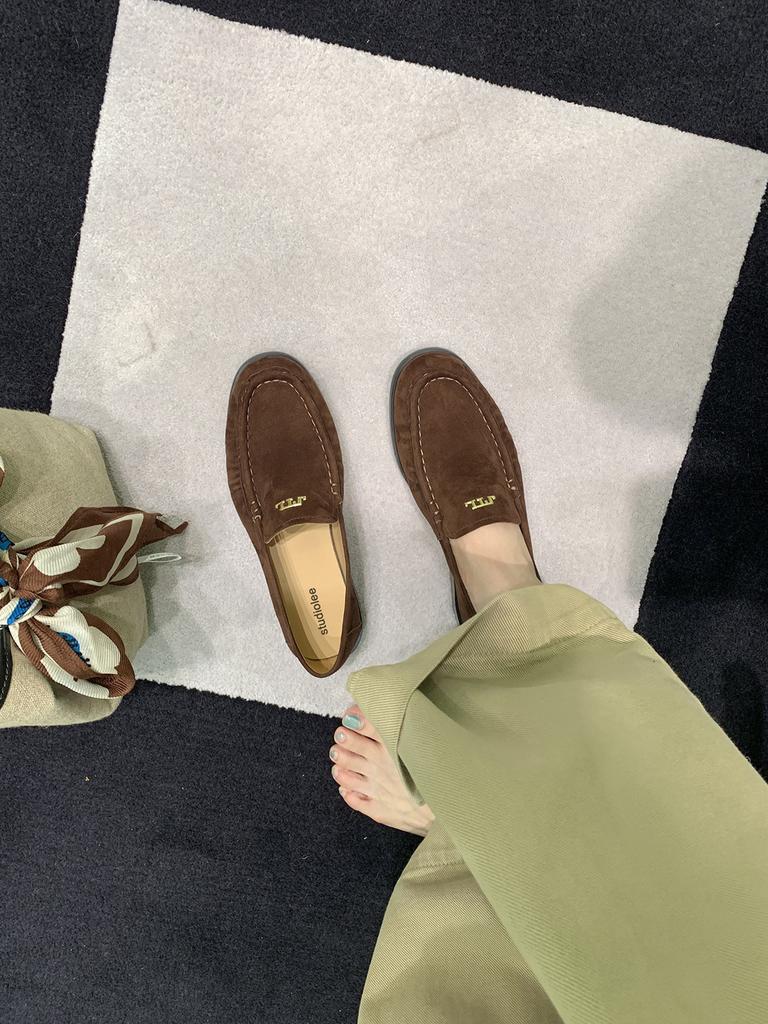 Версия из коровьей кожи~ виноградный ма старые деньги ветер круглый носок плиссированный ретро низкий каблук для работы универсальные ленивые лоферы женские