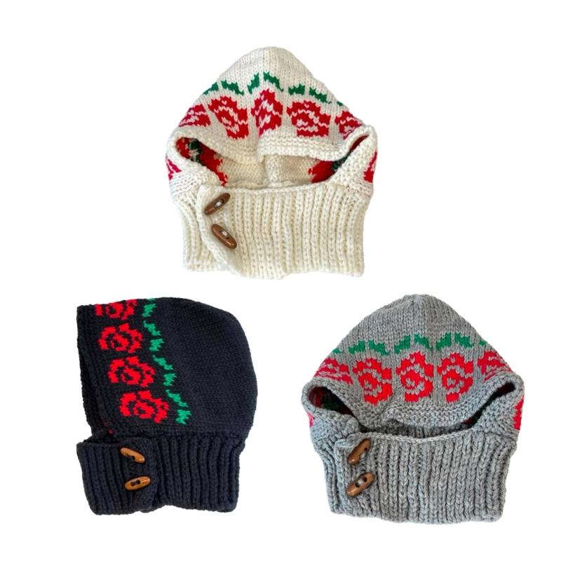 Handcrochet Flower Beanies Hat for Women Winter Soft Warm Balaclava Hat Shopping Scarf Caps Outdoor Windproof Neckwrap Hat