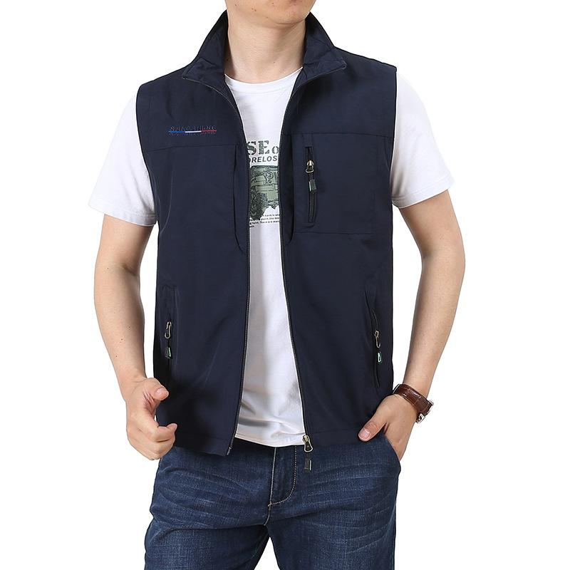 Spring and Autumn New Casual Vest Men's Outdoor Stand Collar Fishing Photography Thin Workwear Waistcoat Vest Jacket