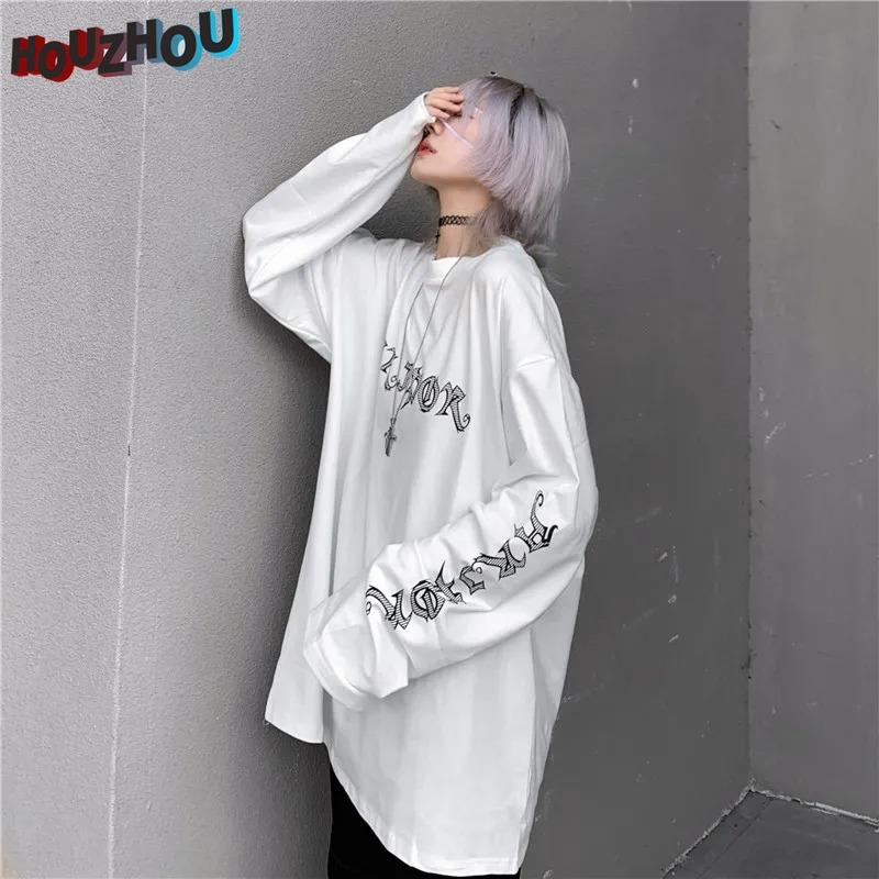 Футболка большого размера с длинным рукавом Harajuku E Girl с принтом аниме, японская уличная одежда, хип-хоп, панк, с круглым вырезом, готическая повседневная футболка, топы для девочек, клубный стиль Y2k
