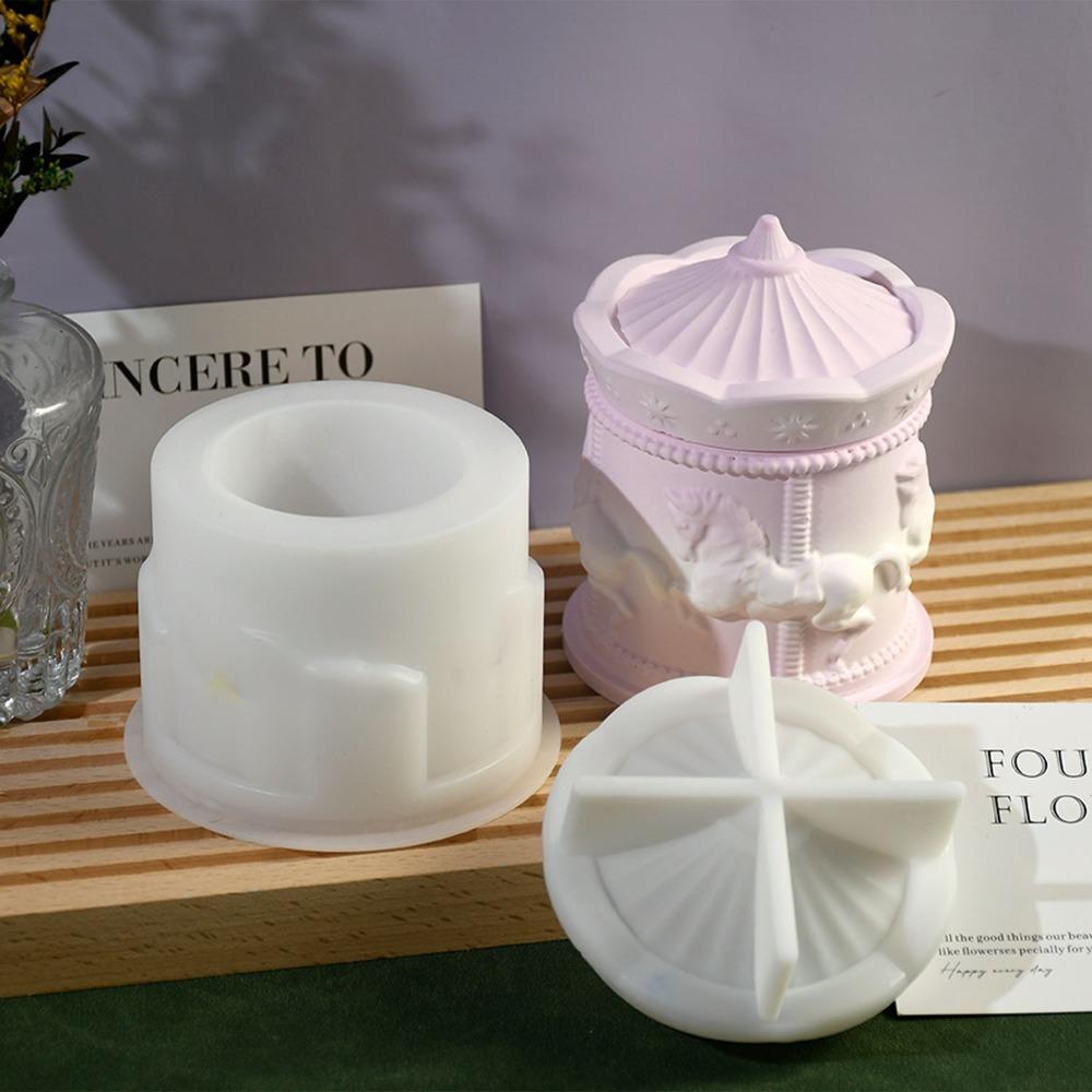 DIY Crafts Carousel Storage Box Mold 3D Candle Cup Molds Epoxy Cement Mould  Home Living Room