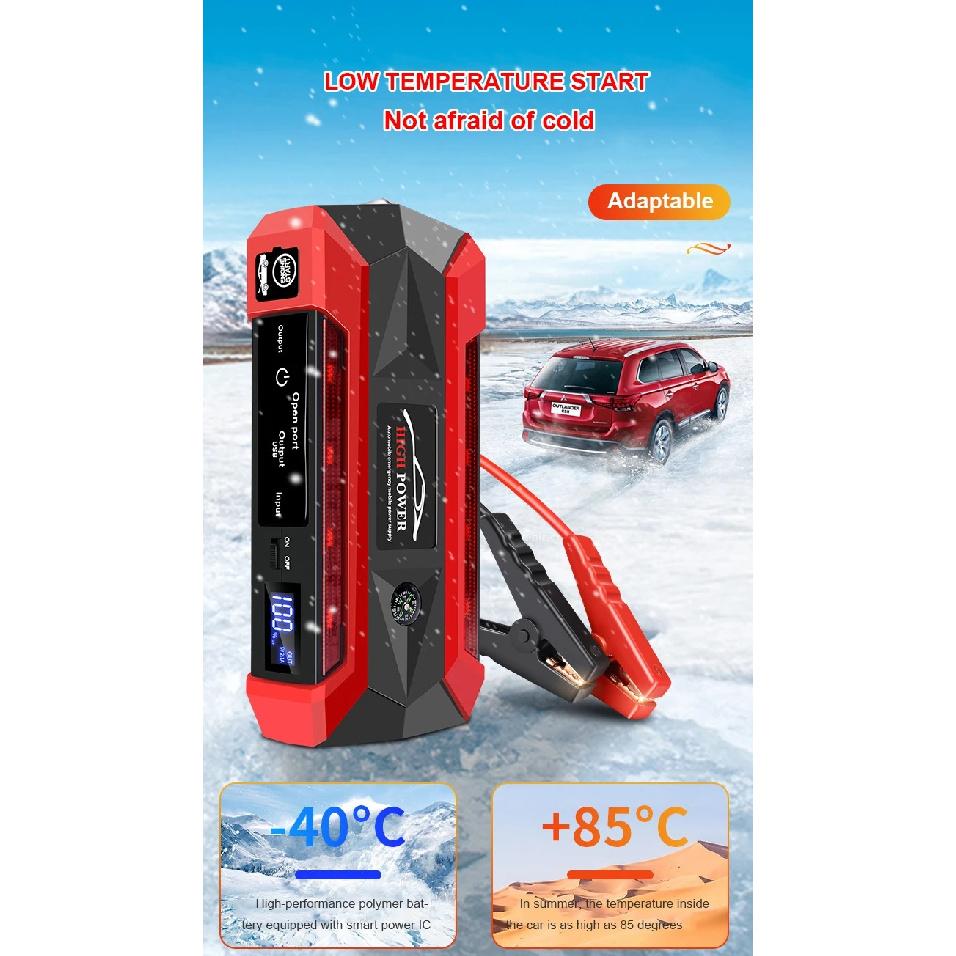 1000A Car Battery Booster Jump Starter, 12V Portable Air Compressor Tire Inflator with Power Bank