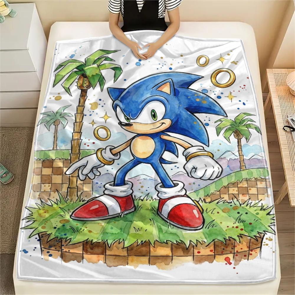 Sonic the Hedgehog Flannel Blanket Printed Cozy Soft Warm Throw for Sofa Bed Couch Versatile Picnic Travel Blanket -xia46