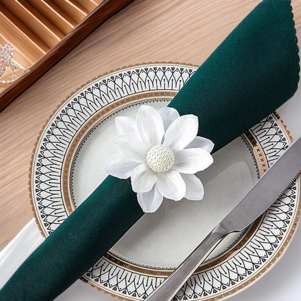 3pcs White Napkin Rings Silk Flower Napkin Buckles Vintage Napkin Holders  Dinner Table Decoration