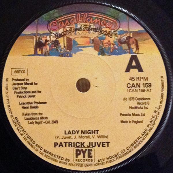 7-дюймовая пластинка PATRICK JUVET Lady Night CAN159 Casablanca 1979 Великобритания SoulFunk Б/у