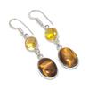 Natural Tiger Eye, Citrine 925 Sterling Silver Jewelry Earring 1.89" A3q82