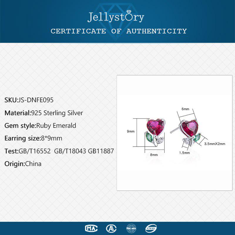 Tancise 925 Sterling Silver Earrings with Heart-shape Ruby Emerald Zircon S Fine Jewelry Women Stud Earrings Wedding