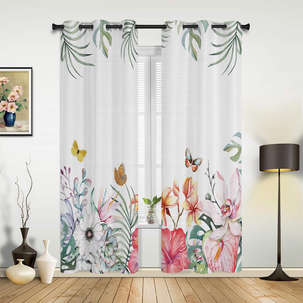Тропические растения Цветы Бабочки Шторы для спальни Гостиная Оконные шторы Украшение жалюзи Кухня Домашний декор Шторы