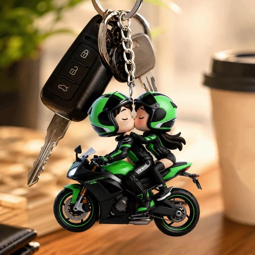 Mini Design Motorcycle Keychain 2D Flat Locomotive Men Pendant Bag Hanging Charm Key Decor