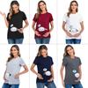 European & American Style Maternity Printed T-Shirt (Round Neck, Short Sleeve)