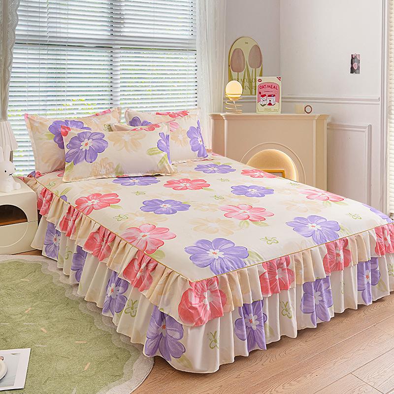 Юбка с рюшами Покрывало Домашний текстиль Юбка-кровать с принтом Одеяла для спальни Покрывала Простыни Пылезащитный чехол Постельные принадлежности с 2 наволочками