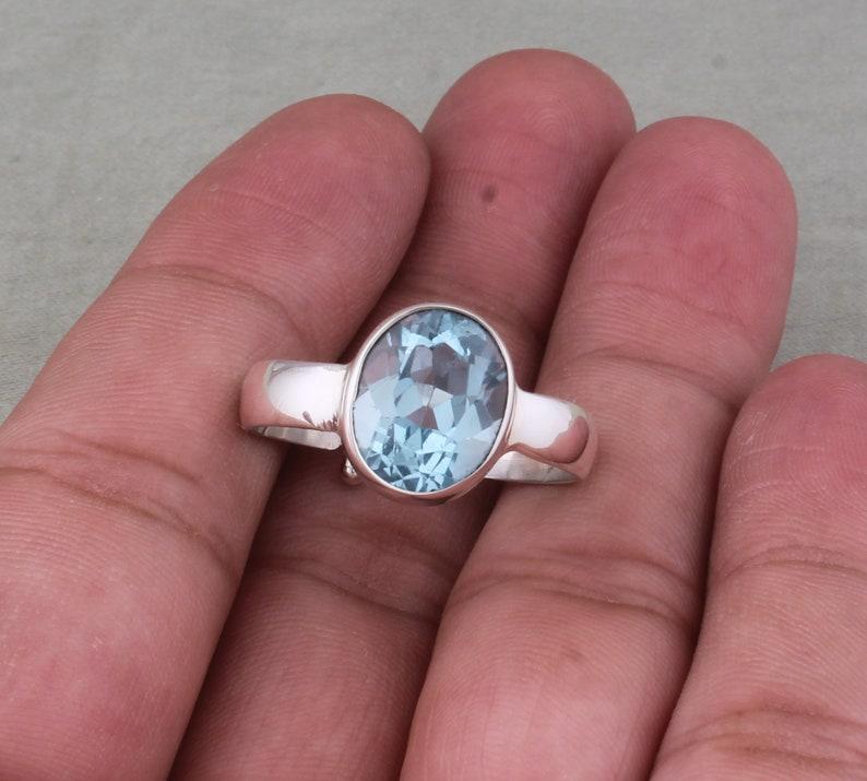 Blue Topaz Gemstone Ring, Solid 925 Sterling Silver Ring, Bezel Ring, Ring For Sale, Statement Ring