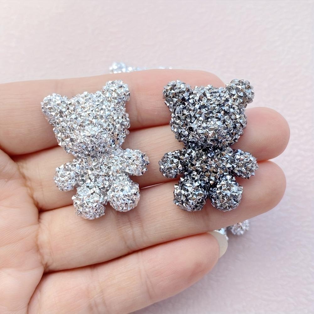 6 Sparkling Resin Teddy Bear Decorations - Cute Sparkling Cartoon Bear Decorations, Suitable for DIY Jewelry, Keychains, Hairpin