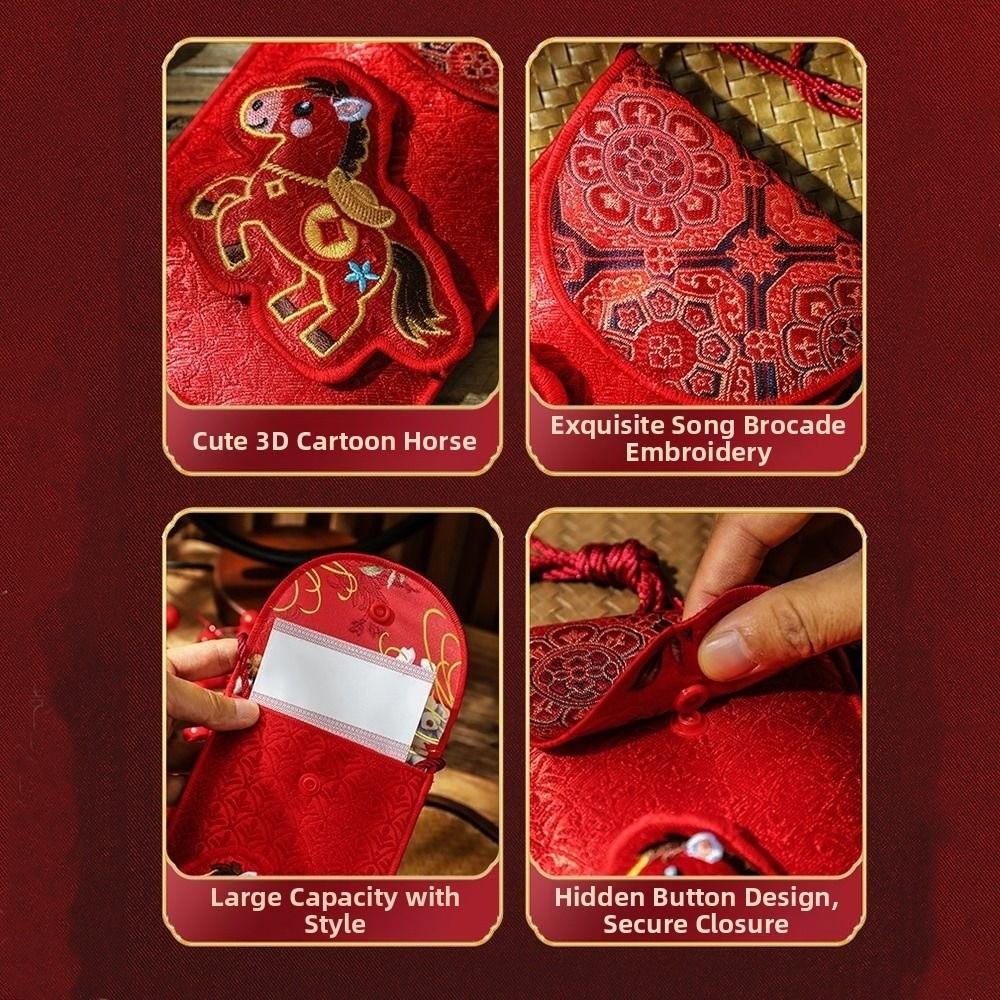 Chinese Style Horse Year Money Envelope Cartoon Creative Lucky Red Pocket Festival Thickened Cloth Red Envelope Chinese New Year