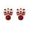 Серьги-гвоздики в китайском стиле, красный маленький лев, колокольчик, кулон, серьги, женские новогодние праздничные ювелирные изделия, подарок