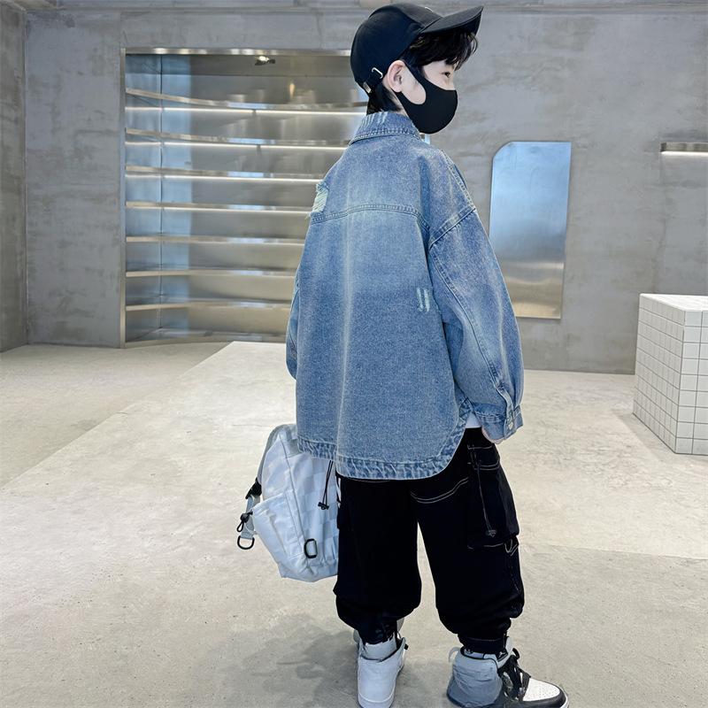 Свободное джинсовое пальто для мальчиков, весна и осень 2025 г., детская модная красивая рубашка