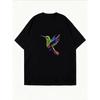 White T-Shirt With Colorful Hummingbird Print For Casual Wear