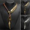 Bohemian Style Rope Chain Leaf Feather Pattern Pendant For Women Fine Zircon Collares Statement Necklace