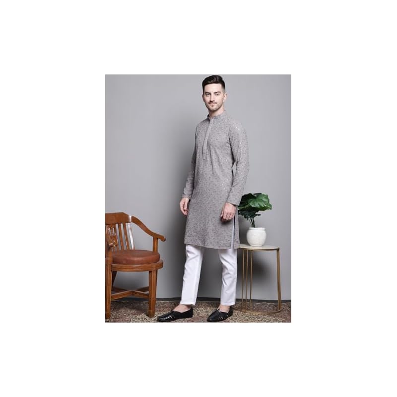 Jompers Men' Sequin Embroidered Pure Cotton Kurta With Pyjamas (, )