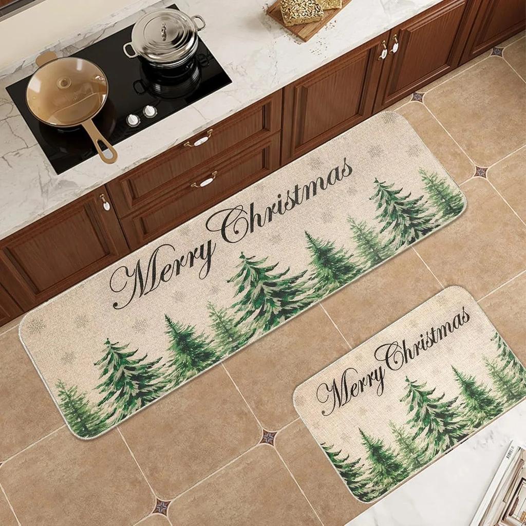 Santa Claus print Christmas Long Strip Crystal Velvet Carpet Home Kitchen Bathroom Toilet Dirty Wear NonSlip Mat Home Decoration