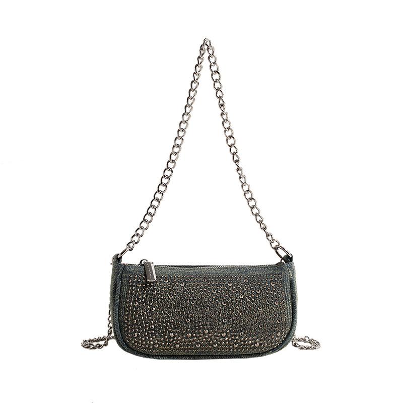 Trendy new y2k Spice Girl full of diamonds denim underarm bag niche design high-end chain messenger bag women
