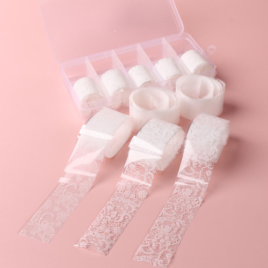 Xiaomi 10 Roll/ Box Nail Art Elegant Transfer Foil Sticker Set Black White Lace Flower Adhesive Starry Paper Manicure Gel Wraps Decals