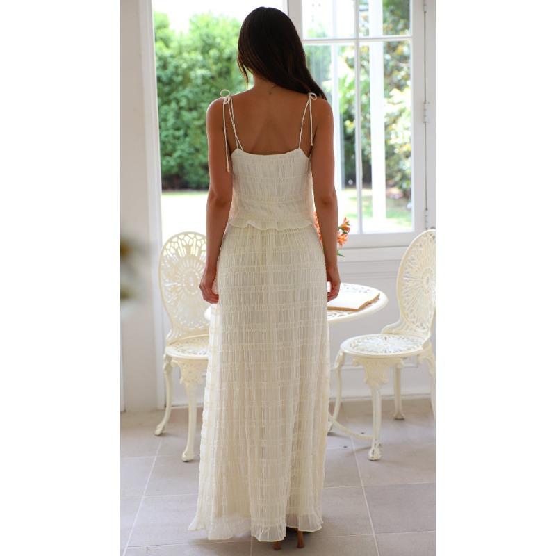 Women's Summer New Solid Colour Elegant Chiffon Halter Long Cake Skirt Hundred Folds Lace Long Skirt Suit