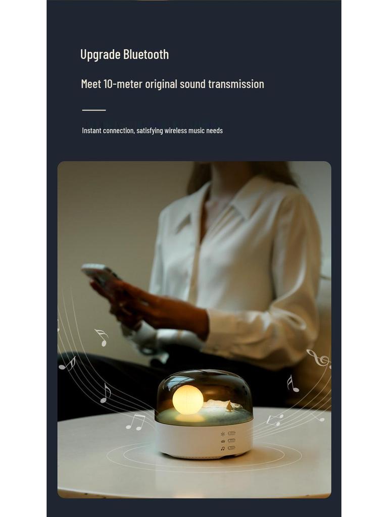Creative Crescent Bluetooth Speaker and Rechargeable Eye-Friendly Bedside Night Light with Stepless Dimming.