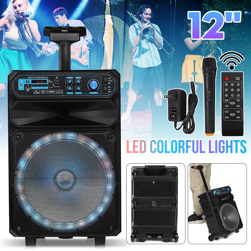 12 дюймов 2000 Вт LED Портативная Bluetooth Колонка Коробка Колонки-тележки Домашний кинотеатр Караоке Звуковая коробка с беспроводным микрофоном