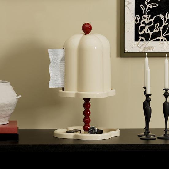 Retro Tissue Box Vintage Tissue Roll Holder Napkin Organizer Stand with Trinket Dish for Home Bedroom Living Room Dining Room Table