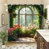 1 шт. Шторка для душа - Элегантный сад с арочным окном и цветущими цветами   Идеально подходит для украшения ванной комнаты   Привнося