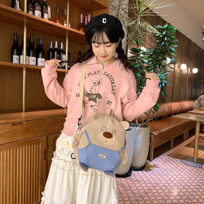 Милый нейлоновый рюкзак с рисунком медведя для девочек для школы с забавным игривым дизайном