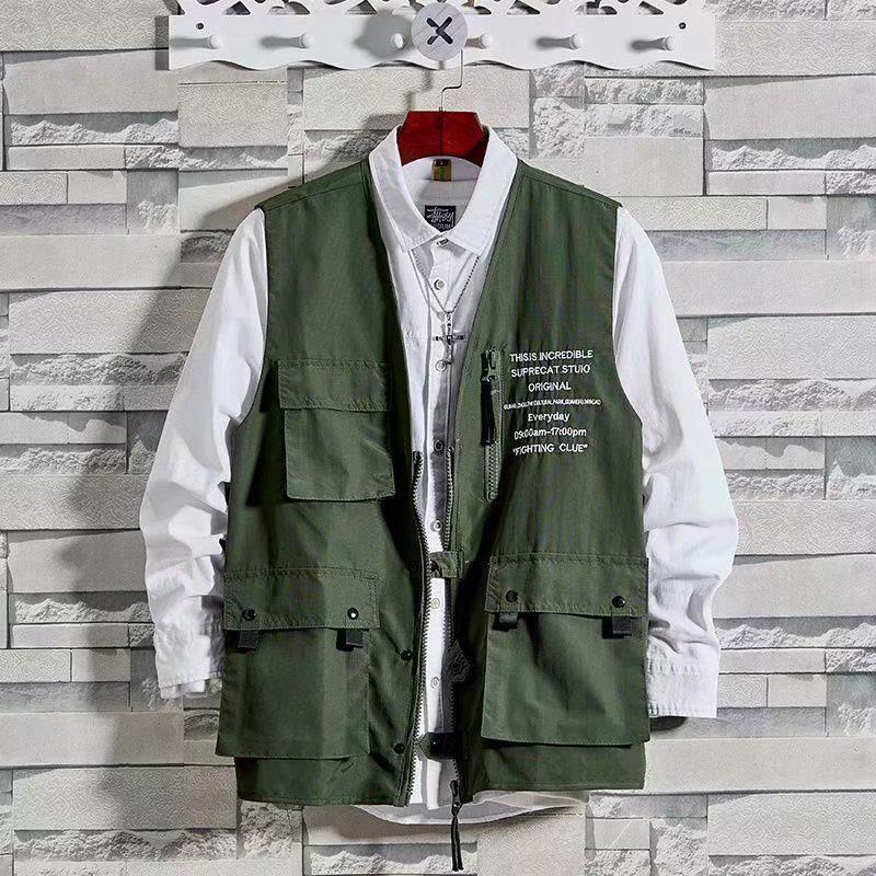 Американо-японский тактический жилет без рукавов с множеством карманов для молодежи на весну и осень