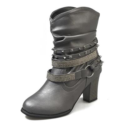 Осенние полые ботильоны женские на высоком каблуке большого размера на платформе с кристаллами 1 каблуком, короткие ботинки с пряжкой и заклепками 2025