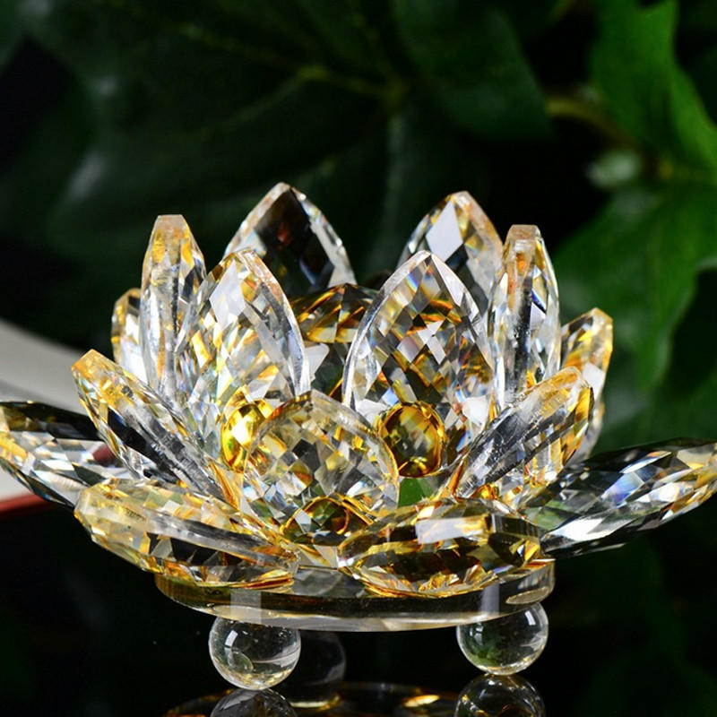Lotus Crystal Glass Figure Paperweight Ornament Feng Shui Decor Collection - Good Luck Arrangements