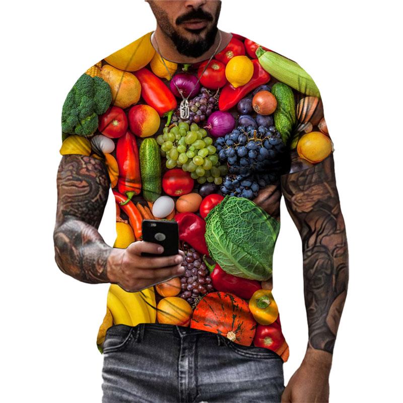 Летние забавные футболки с рисунком овощей и фруктов, мужские модные оригинальные футболки с короткими рукавами с 3D принтом, топы