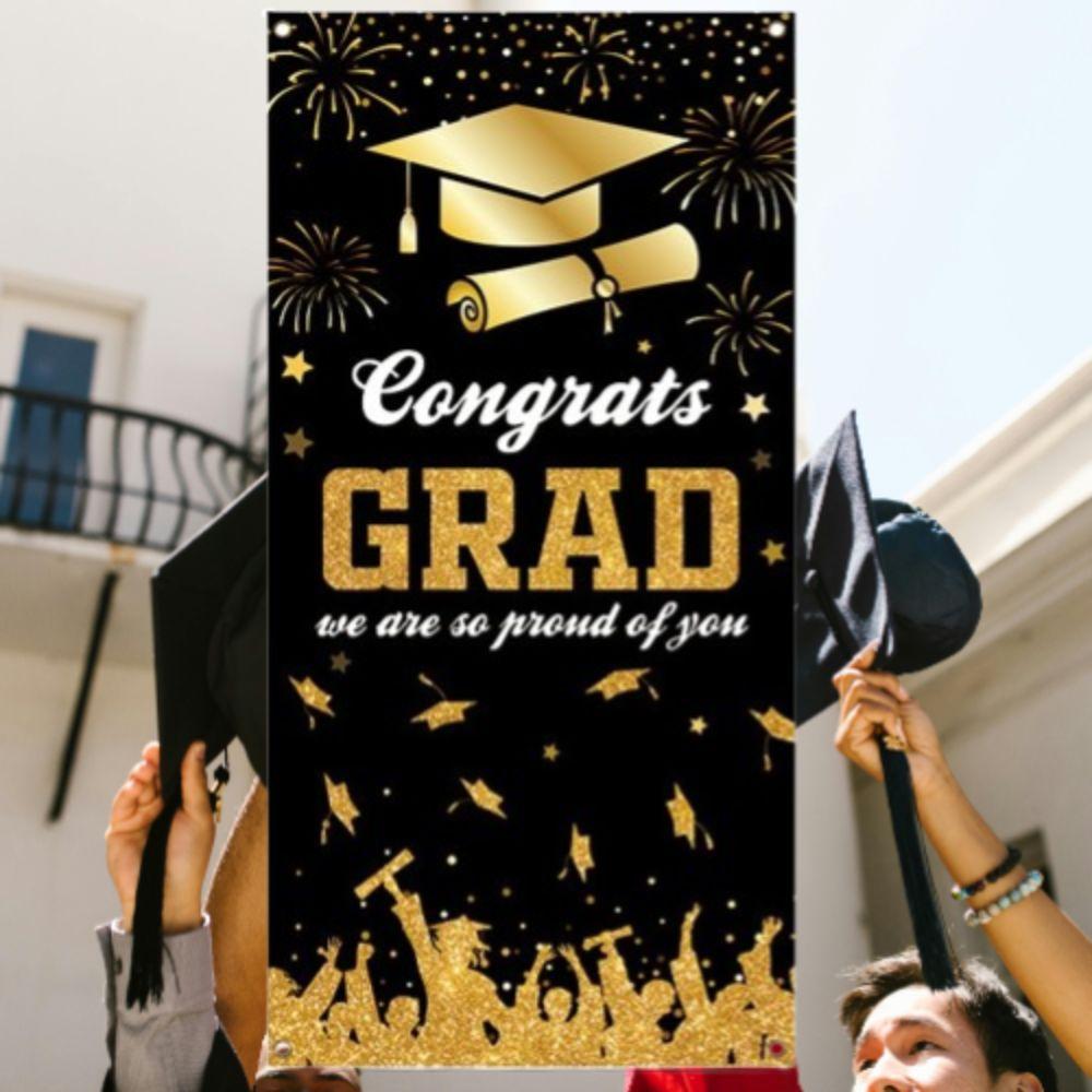 Black Gold Graduates Theme Background Congrats Grad Happy Graduation Banner  Adults Kids