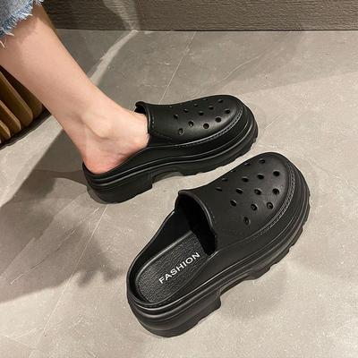 Модные мюли, туфли, шлепанцы, домашние, толстые женские тапочки и сандалии, лето 2024 года, с каблуком, черная платформа, оптовая продажа, W