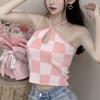 Внутри Spice Girl Маленький жилет с лямкой через шею Женский летний новый дизайн Sense Outside Wearing Plaid Halter Top Woman