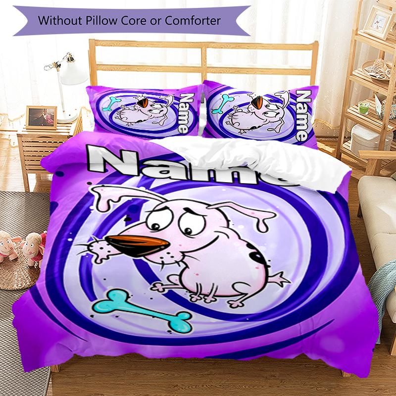 3pcs Custom Name Courage the Cowardly Dog Bedding Set Duvet Cover Closure Includes 1 Duvet Cover & 2 Pillowcases for All Seasons Bedroom Decor