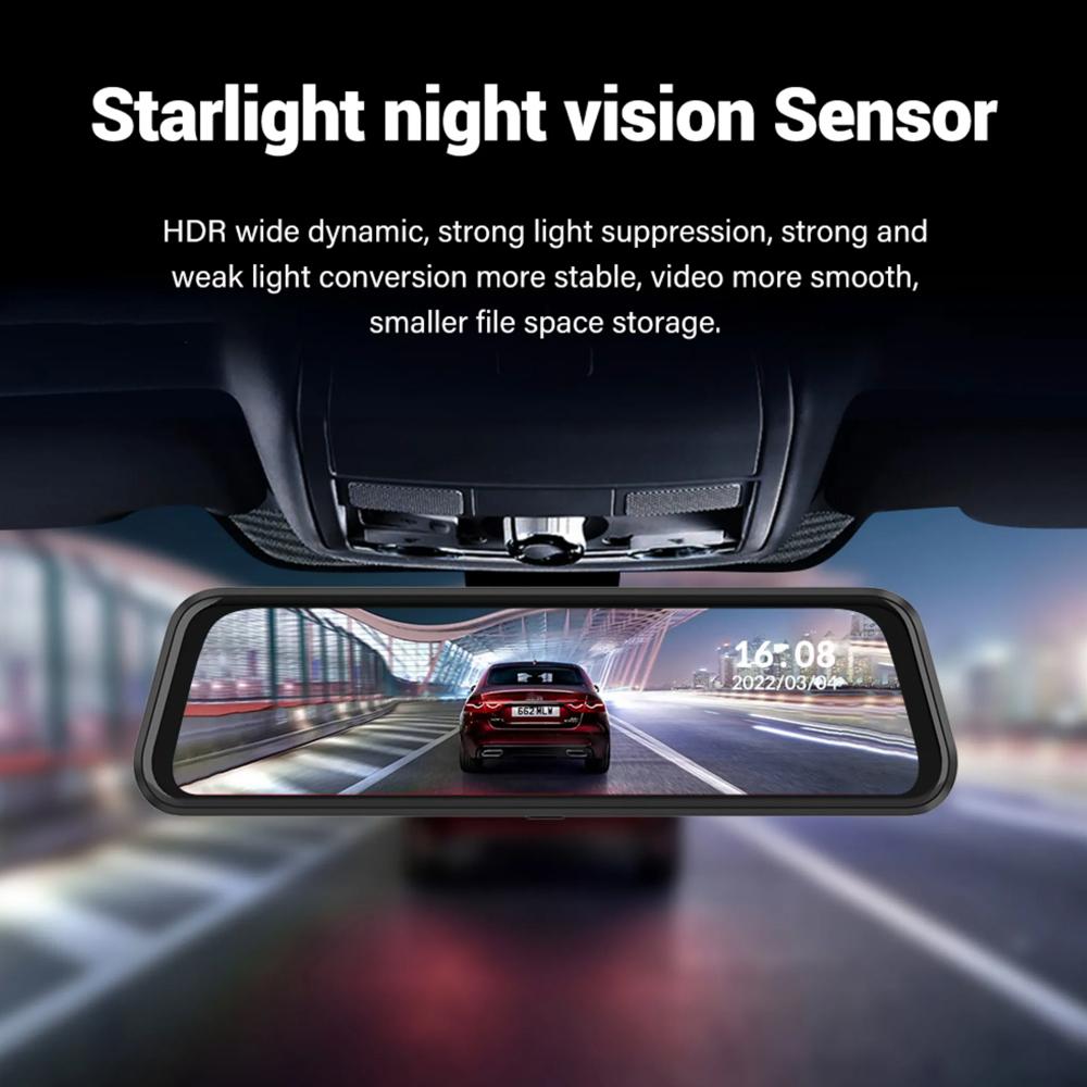 4K WiFi зеркало видеорегистратор, зеркало заднего вида спереди и сзади WDR автомобильная камера с 10-дюймовым сенсорным экраном IPS, приложение, ночное видение, помощь при парковке