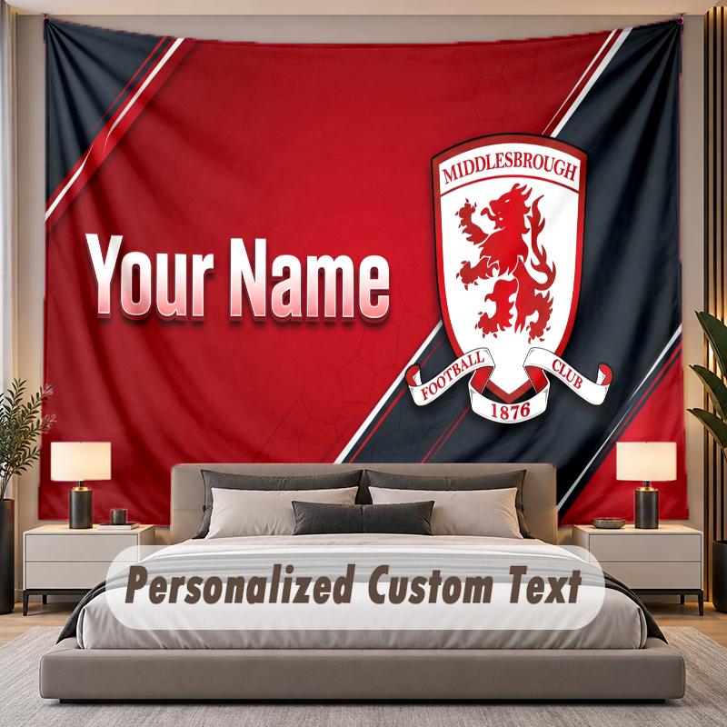 Custom Name Text Tapestry Middlesbrough FC Personalized Polyester Wall Tapestry For Bedroom And Room