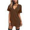 Fashion Women Casual Short Sleeve V-Neck Solid Ladies Hollow Out Mini Dress