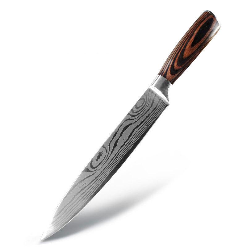 Stainless Steel Laser Grain Chef's Knife Color Wood Handle Imitation Damascus Kitchen Knife Japanese Santoku Bone Cutter Bread Fruit Knife