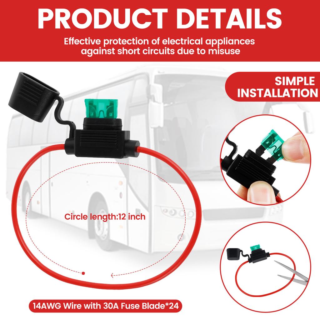 24/10PCS Car Fuse Holder Waterproof 14awg Small Blade Type Inline Fuse Holders for In-Line Ato/Atc Blade Fuses