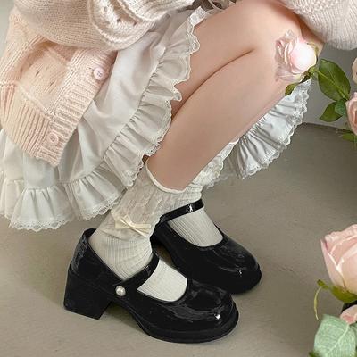 Белые женские туфли на высоком толстом каблуке, 2025 новая весенняя модель, для юбки, с увеличением роста, французские Мэри Джейн, из маленькой кожи