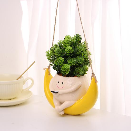 Качающийся лунный горшок из смолы с подвесным лицом и головой, желтый лунный цветочный горшок