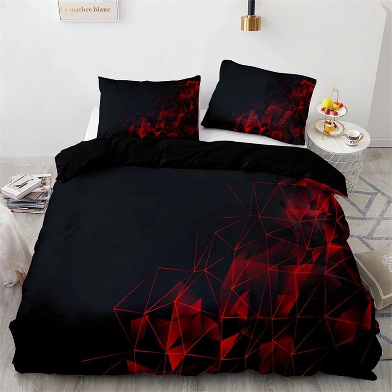 Red Glowing Polygonal Grid Pattern Bedding Collections Exquisite Bed Supplies Set Duvet Cover Bed Comforter Set Luxury Birthday Gift