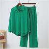 2024 Women's Cotton and Linen Solid Color Loose Shirt and Wide-Leg Trousers Casual Suit